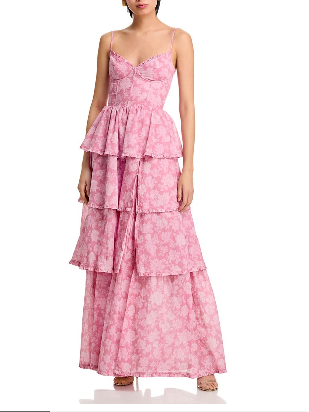 NWT V. Chapman Caterina Tiered Maxi Dress Pink Peony Floral Corset Gown Size 12